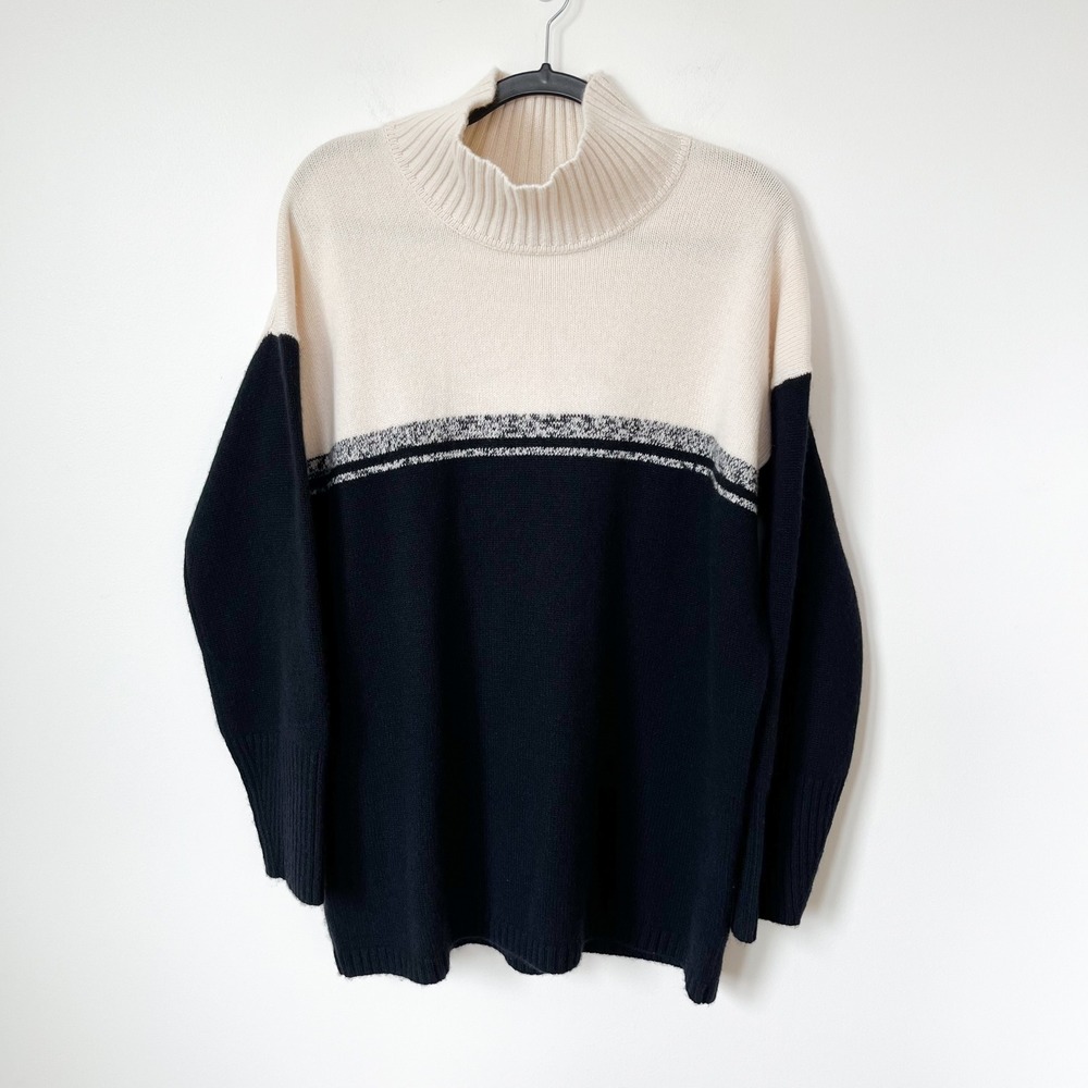 Nordstrom Signature 100% Cashmere Turtleneck Sweater Cream Navy Womens XL